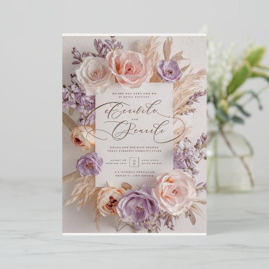  Elegante Bloemen Huwelijksuitnodiging in Folie Uitnodiging (Staand Voorkant)