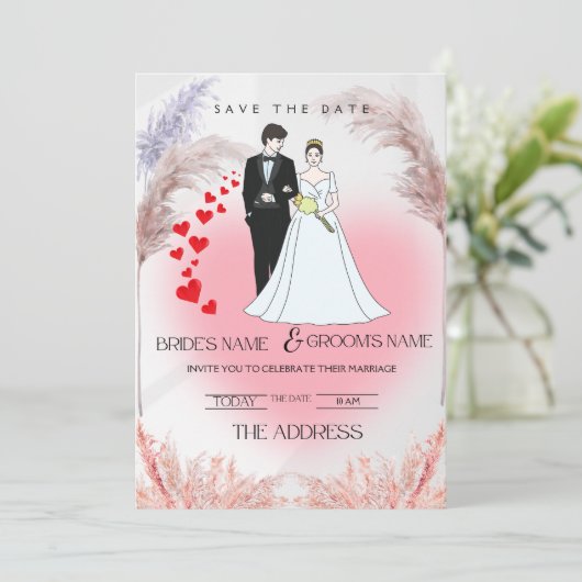 Elegante Bloemen Huwelijksuitnodiging in Zachte Pa Kaart (Staand voorkant)