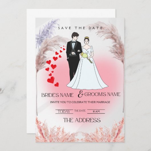 Elegante Bloemen Huwelijksuitnodiging in Zachte Pa Kaart (Voorkant / Achterkant)