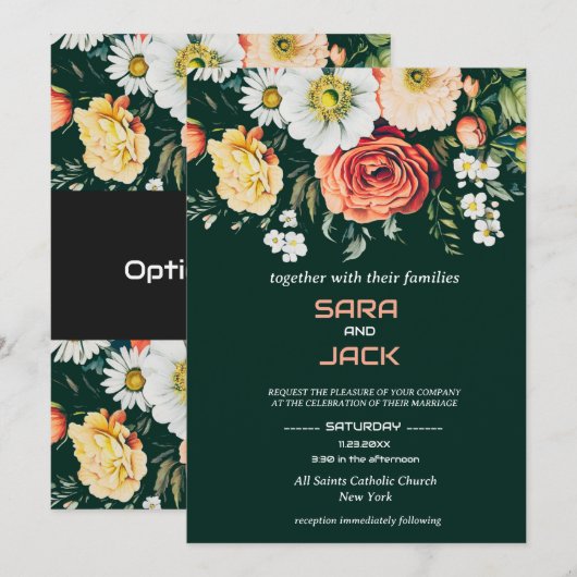 Elegante Bloemen Huwelijksuitnodiging -  Kaart (Voorkant / Achterkant)