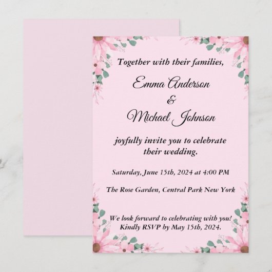 Elegante Bloemen Huwelijksuitnodiging |  Kaart (Voorkant / Achterkant)