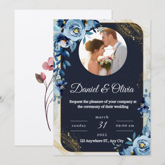 🌸 Elegante Bloemen Huwelijksuitnodiging 🌸 Kaart (Voorkant / Achterkant)