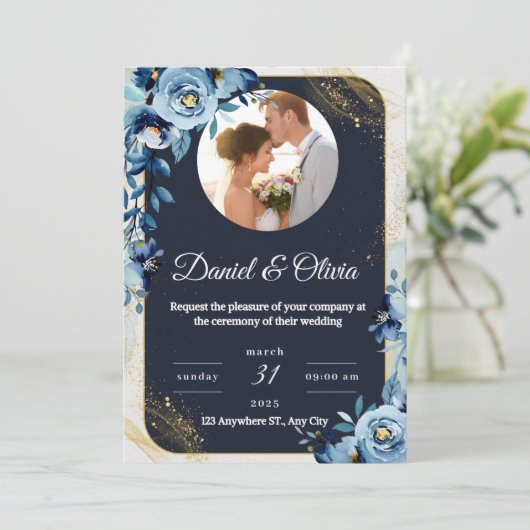 🌸 Elegante Bloemen Huwelijksuitnodiging 🌸 Kaart (Staand voorkant)