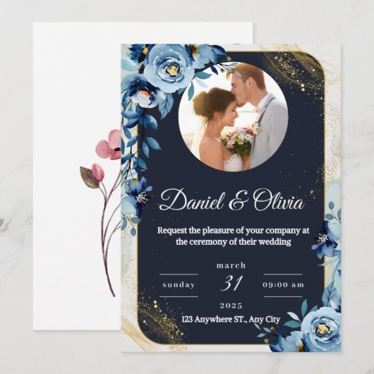 🌸 Elegante Bloemen Huwelijksuitnodiging 🌸 Kaart (Voorkant / Achterkant)