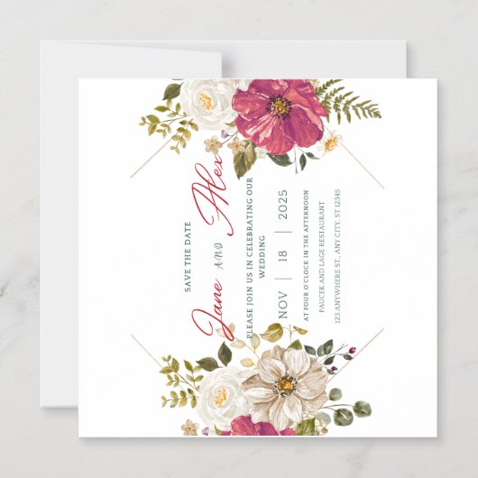 🌸 Elegante Bloemen Huwelijksuitnodiging 🌸 Magnetische Uitnodiging (Voorkant)