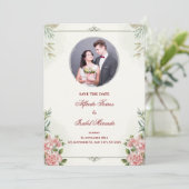 Elegante Bloemen Huwelijksuitnodiging met Foto Kaart (Staand voorkant)