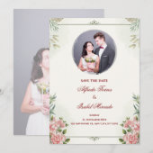 Elegante Bloemen Huwelijksuitnodiging met Foto Kaart (Voorkant / Achterkant)