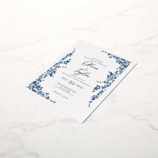 Elegante Bloemen Huwelijksuitnodiging met Goud Folie Uitnodiging Briefkaart (Gedraaid)