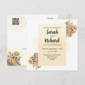 Elegante Bloemen Huwelijksuitnodiging met QR-code Kaart (Voorkant / Achterkant)
