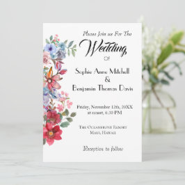 Elegante Bloemen Huwelijksuitnodiging met Waterver Kaart