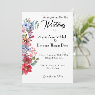 Elegante Bloemen Huwelijksuitnodiging met Waterver Kaart