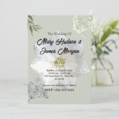 Elegante Bloemen Huwelijksuitnodiging met Witte Op Kaart (Staand voorkant)