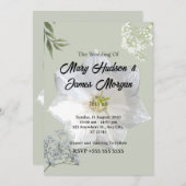 Elegante Bloemen Huwelijksuitnodiging met Witte Op Kaart (Voorkant / Achterkant)