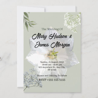 Elegante Bloemen Huwelijksuitnodiging met Witte Op Kaart