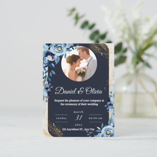 Elegante Bloemen Huwelijksuitnodiging per briefkaa Briefkaart (Staand voorkant)