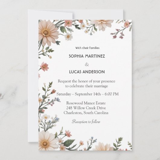 Elegante Bloemen Huwelijksuitnodiging | Rustic Bot Kaart (Voorkant)