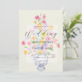 elegante bloemen in blauwe pot  kaart (Staand voorkant)