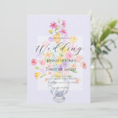 elegante bloemen in blauwe pot paars  kaart (Staand voorkant)