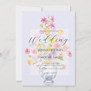 elegante bloemen in blauwe pot paars kaart