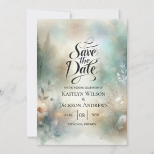 Elegante bloemen in een bosrijk domein Bruiloft Save The Date