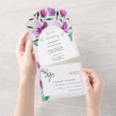Elegante bloemen in Lila en roze All In One Uitnodiging (Afscheurbaar)