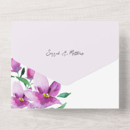 Elegante bloemen in Lila en roze All In One Uitnodiging