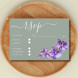 Elegante bloemen in Saga Green met script bruiloft RSVP Kaartje