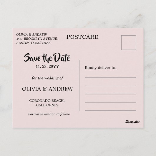 Elegante bloemen in zachte pastel Save the Date Briefkaart (Achterkant)