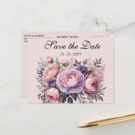 Elegante bloemen in zachte pastel Save the Date Briefkaart