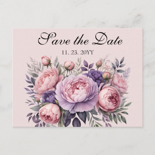 Elegante bloemen in zachte pastel Save the Date Briefkaart (Voorkant)