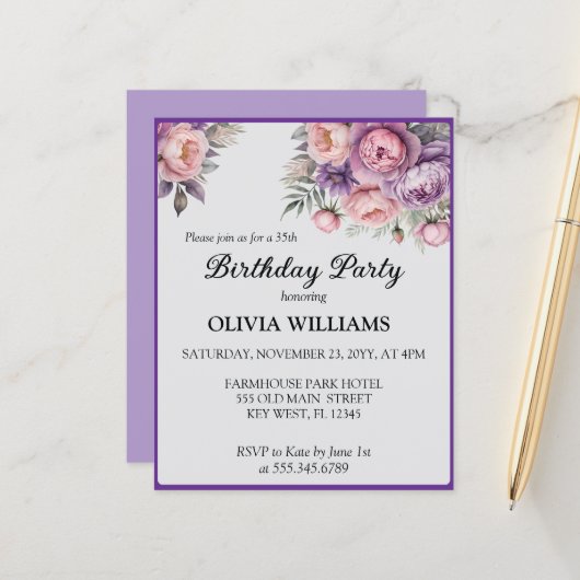 Elegante bloemen in zachte pastel Verjaardag Uitno (Voorkant / Achterkant in situ)