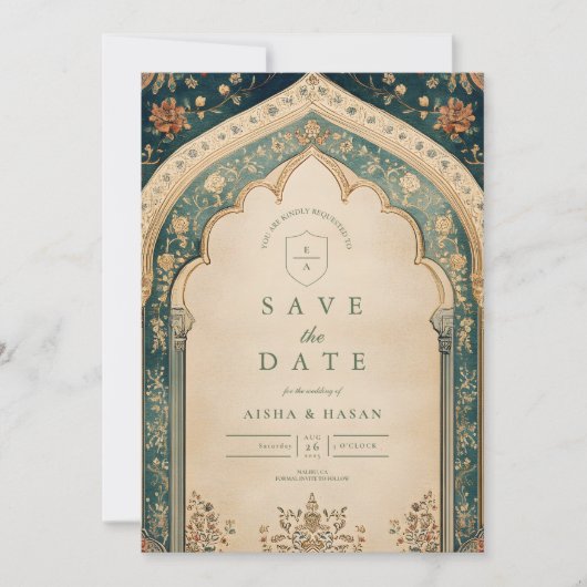  Elegante Bloemen Islamitische Huwelijk Save The Date (Voorkant)