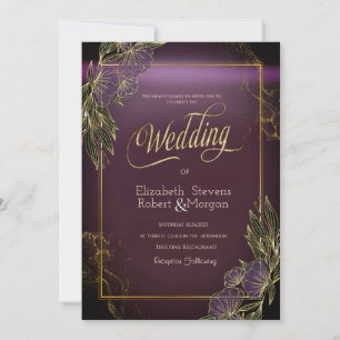 Elegante Bloemen Kader Paarse Trouw Uitnodiging