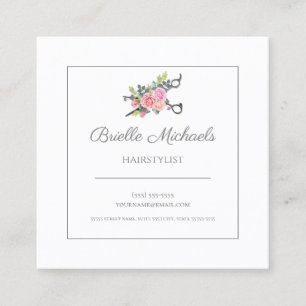 Elegante Bloemen Kapsel Schaar Haarstylist Vierkante Visitekaartje