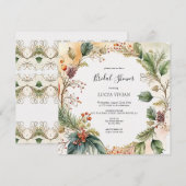 Elegante Bloemen Kerst Bruids Douche Uitnodiging (Voorkant / Achterkant)