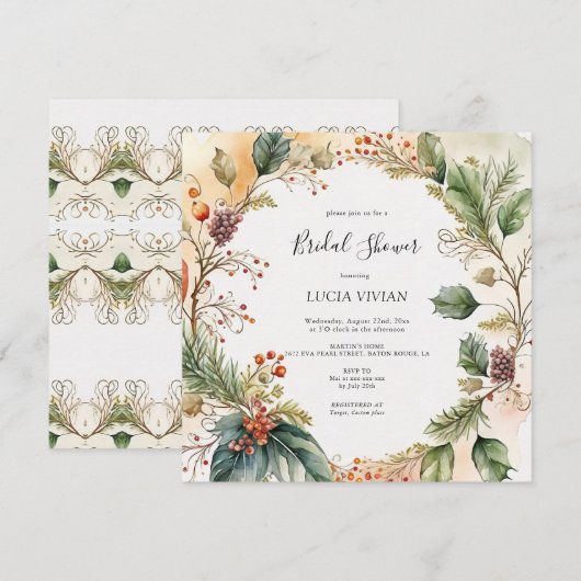 Elegante Bloemen Kerst Bruids Douche Uitnodiging (Voorkant / Achterkant)