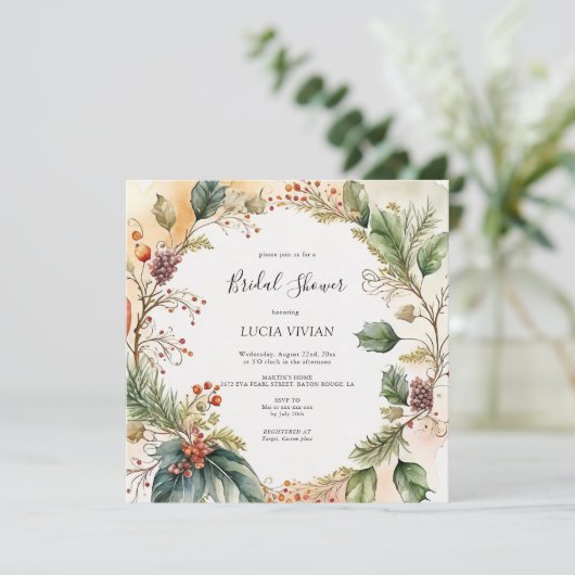 Elegante Bloemen Kerst Bruids Douche Uitnodiging (Staand voorkant)