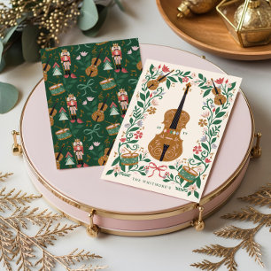 Elegante Bloemen Kerst Notenkraker Ballet Viool Feestdagenkaart