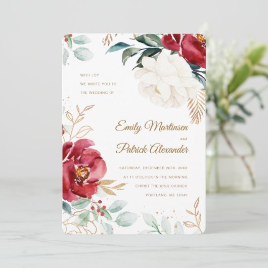 Elegante Bloemen Kerstbruiloft Kaart (Staand voorkant)