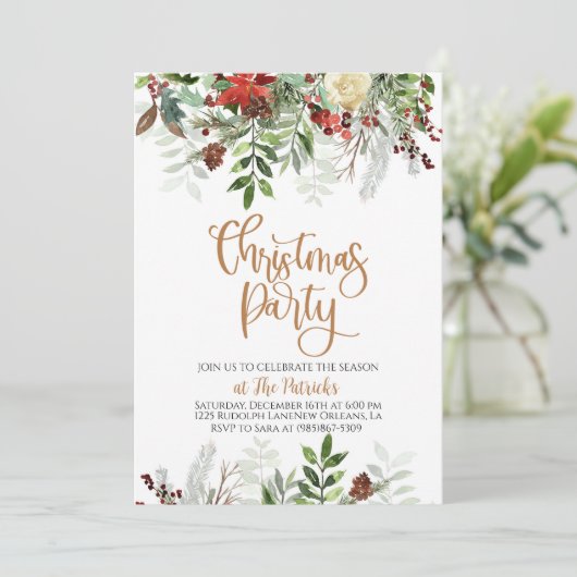 Elegante Bloemen Kerstfeest uitnodiging (Staand voorkant)