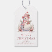 Elegante Bloemen Kerstmis Sneeuwman Cadeaulabel (Voorkant)