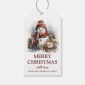 Elegante Bloemen Kerstmis Sneeuwman Cadeaulabel (Voorkant)