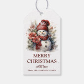 Elegante Bloemen Kerstmis Sneeuwman Cadeaulabel (Voorkant)