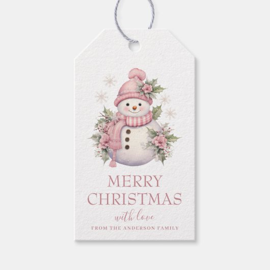 Elegante Bloemen Kerstmis Sneeuwman Cadeaulabel (Voorkant)
