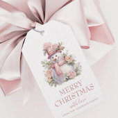 Elegante Bloemen Kerstmis Sneeuwman Cadeaulabel