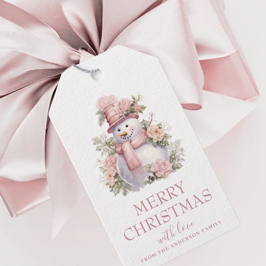 Elegante Bloemen Kerstmis Sneeuwman Cadeaulabel