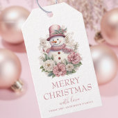 Elegante Bloemen Kerstmis Sneeuwman Cadeaulabel