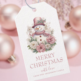 Elegante Bloemen Kerstmis Sneeuwman Cadeaulabel