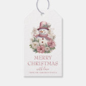 Elegante Bloemen Kerstmis Sneeuwman Cadeaulabel (Voorkant)