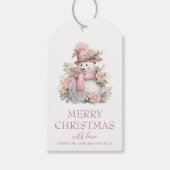 Elegante Bloemen Kerstmis Sneeuwman Cadeaulabel (Voorkant)